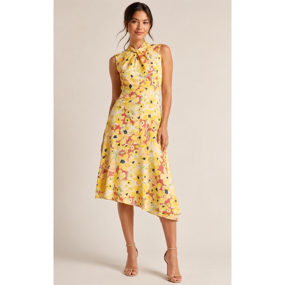 NWT Elie Tahari 100% SILK‎ Naomi Floral Midi Dress / PERFECT for Summer/Size 10